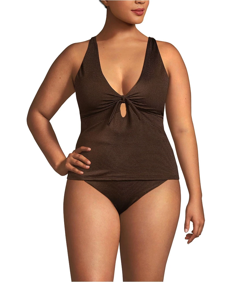 Lands' End Women's Plus Shine Ribbed Tankini Top and High Waisted Bottom Swimsuit Set