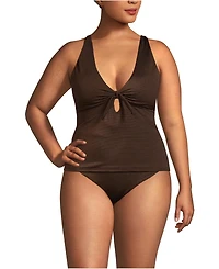 Lands' End Women's Plus Shine Ribbed Tankini Top and High Waisted Bottom Swimsuit Set