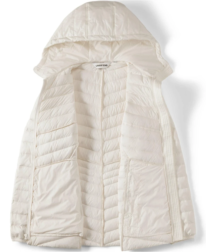 Lands' End Women's Petite Wanderweight Packable Down Hooded Long Jacket