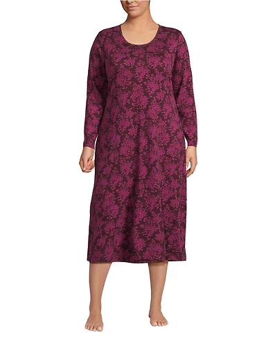 Lands' End Plus Cotton Long Sleeve Midcalf Nightgown
