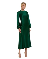 Mac Duggal Women's High Neck Long Sleeve Crystal Detail Dress