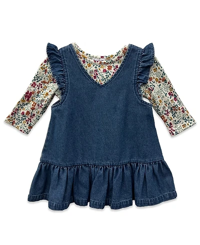 Blueberi Boulevard Baby Girls 2-Piece Long-Sleeve Top and Denim Jumper Set