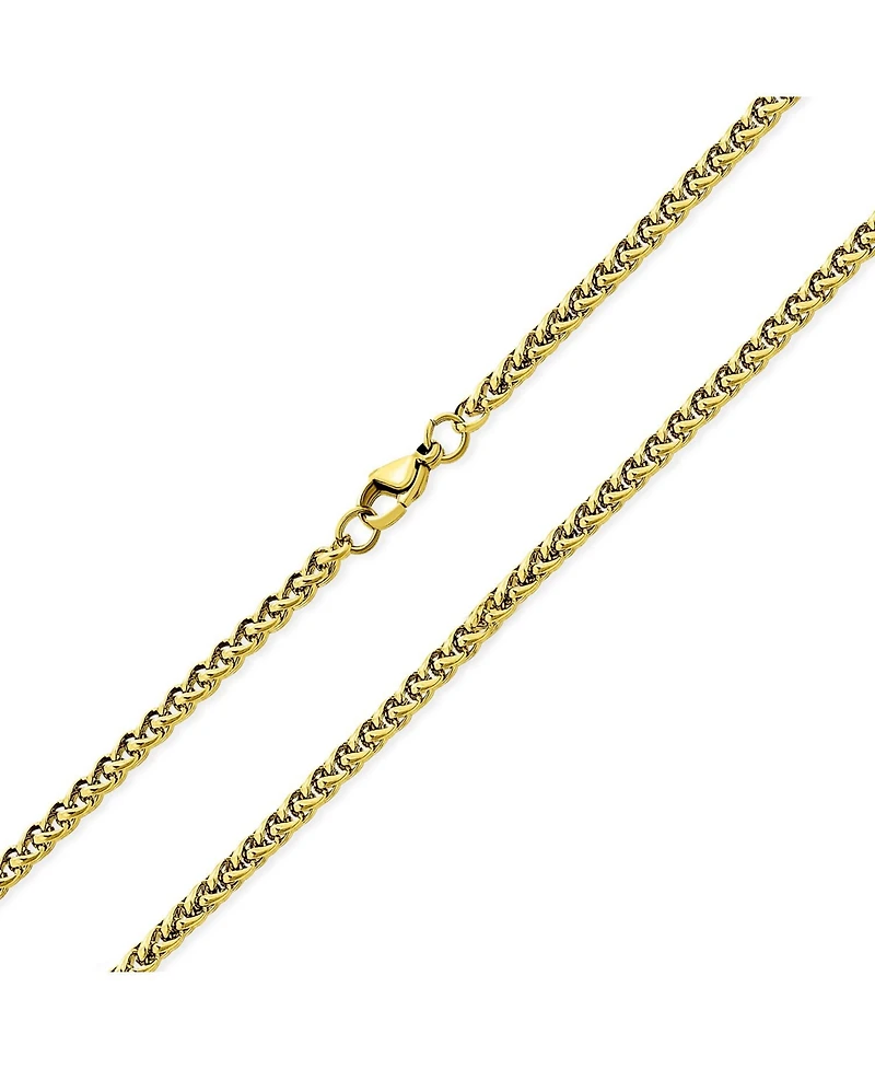 Bling Jewelry Wheat Foxtail Chain Necklace Yellow Gold Plated Silver Tone Stainless Steel 3MM