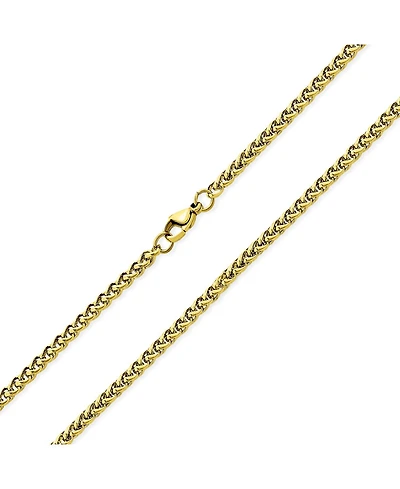 Bling Jewelry Wheat Foxtail Chain Necklace Yellow Gold Plated Silver Tone Stainless Steel 3MM