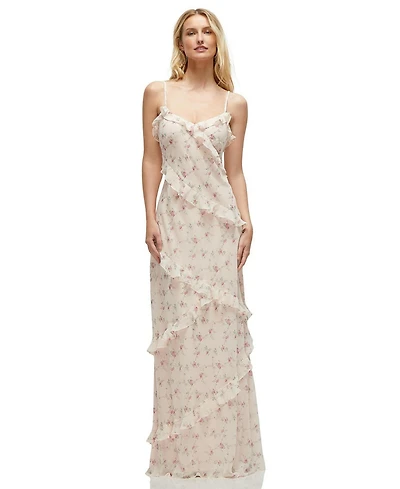 Dessy Collection Women's Asymmetrical Ruffle Chiffon Bias Slip Maxi Dress