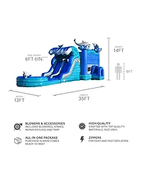 JumpOrange Dolphins Commercial Grade Bounce House Water Slide with Dual Lane and Detachable Pool for Kids and Adults (with Blower), Tunnel Entrance, B