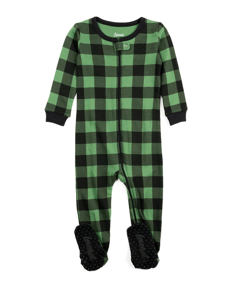 Leveret Baby Footed Cotton Pajamas - Plaid Black and Green - Matching Family Christmas Pajamas