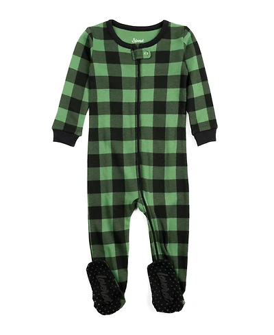 Leveret Baby Footed Cotton Pajamas - Plaid Black and Green - Matching Family Christmas Pajamas