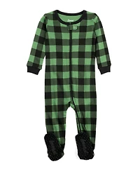 Leveret Baby Footed Cotton Pajamas - Plaid Black and Green - Matching Family Christmas Pajamas