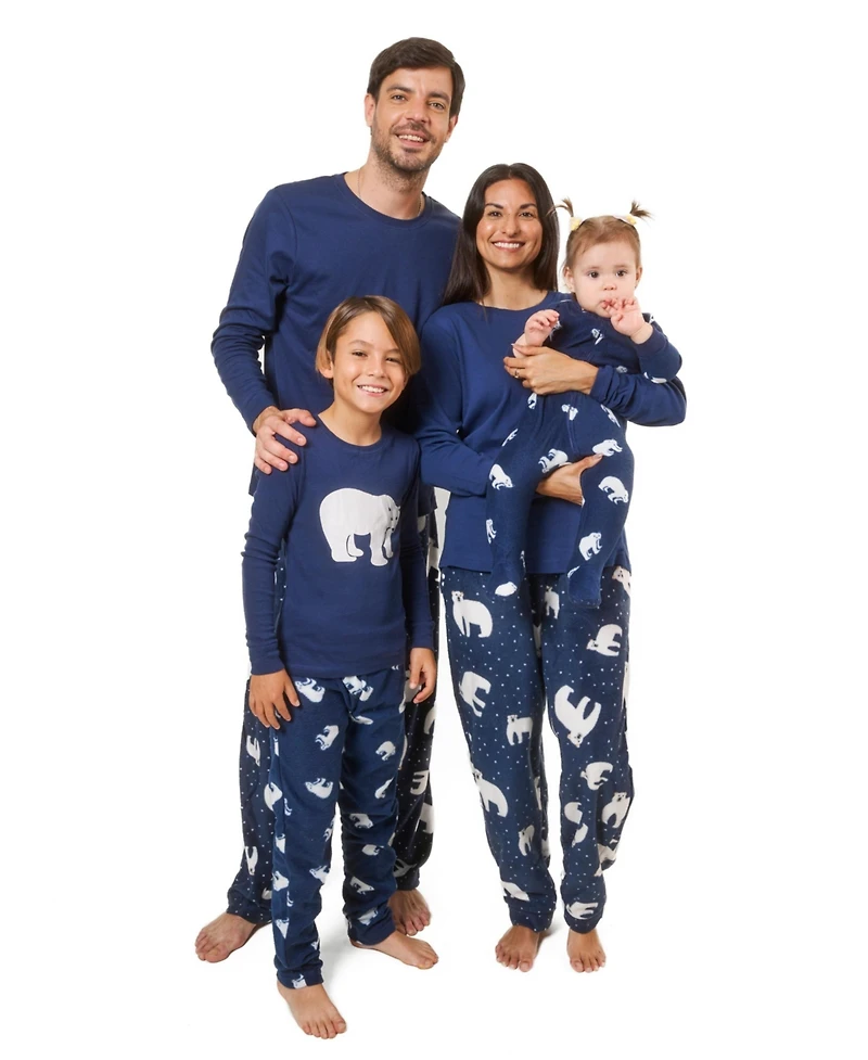 Leveret Kids Cotton Top and Fleece Pants Pajamas, Polar Bear Print, Matching Family Christmas Pajamas