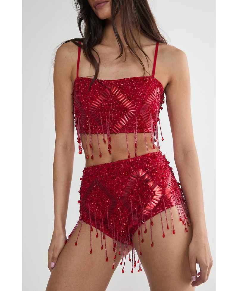 Nasty Gal Women's Embellished Tassel Beaded Booty Shorts