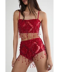 Nasty Gal Women's Embellished Tassel Beaded Booty Shorts