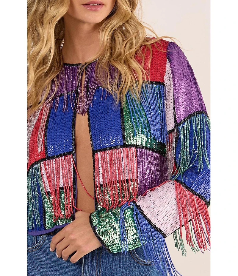Nasty Gal Women's Colour Block Check Tassel Sequin Jacket