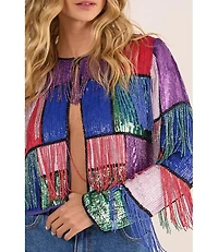 Nasty Gal Women's Colour Block Check Tassel Sequin Jacket