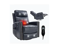 Casainc Genuine Leather Heat Massage Manual Recliner Chair with Rocker and Swivel