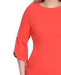 Ny Collection Petite 3/4 Cultivated Pearl-Detail Petal Sleeve Dress