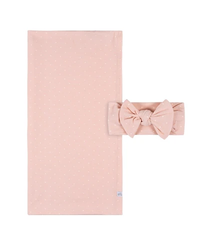 Just Born Baby Girls' 2-Piece Swaddle Blanket & Headband Set, Pink Floral, One