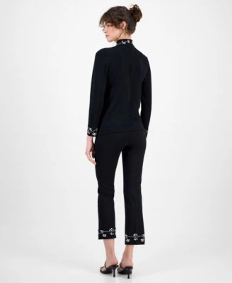 Anne Klein Womens Embellished Mock Neck Sweater Embellished Pull On Kick Flare Pants