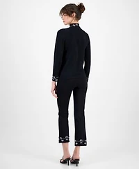 Anne Klein Womens Embellished Mock Neck Sweater Embellished Pull On Kick Flare Pants