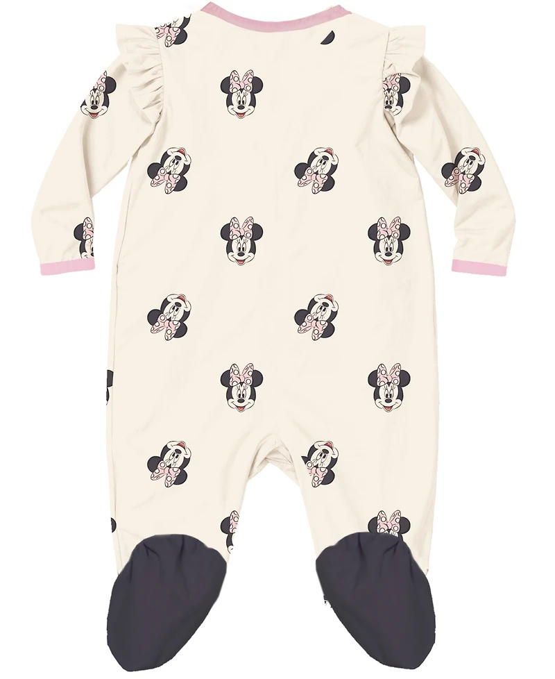 Disney Baby Girls 2-Piece Minnie Mouse Sleep-and-Play Coverall and Headband Set