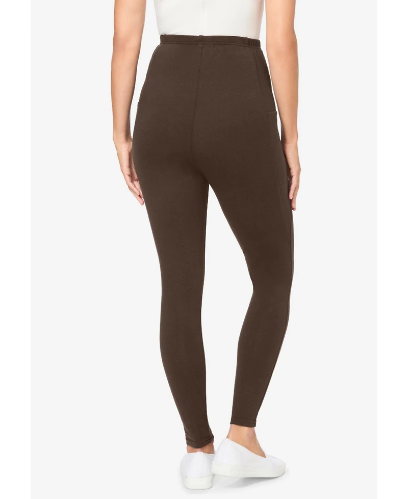 Woman Within Women's Stretch-Cotton Knit Pull-On Pocket Leggings