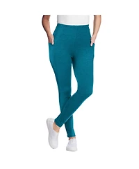 Woman Within Women's Stretch-Cotton Knit Pull-On Pocket Leggings