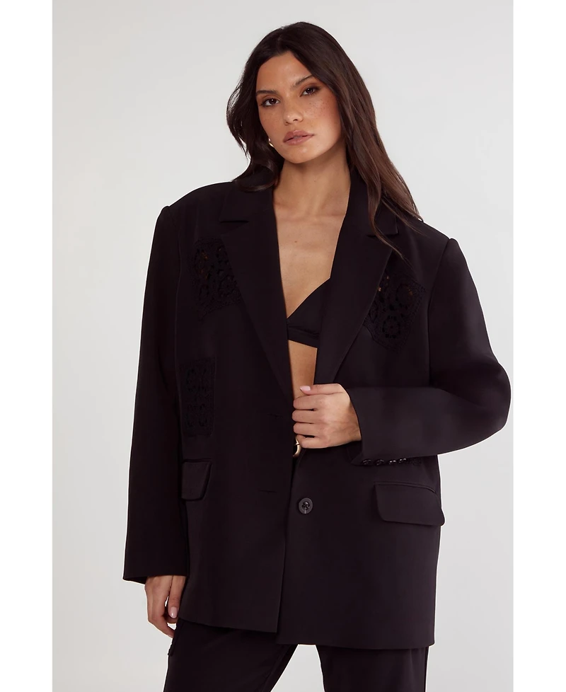 Nasty Gal Women's Tailored Crochet Insert Oversized Blazer