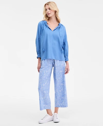 Nautica Jeans Women's Plaid Linen-Blend Drawstring Pants