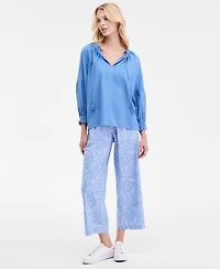 Nautica Jeans Women's Plaid Linen-Blend Drawstring Pants