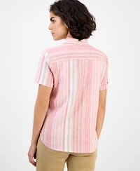 Nautica Jeans Women's Striped Short-Sleeve Camp Shirt