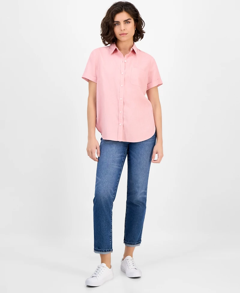 Nautica Jeans Women's Solid Short-Sleeve Camp Shirt