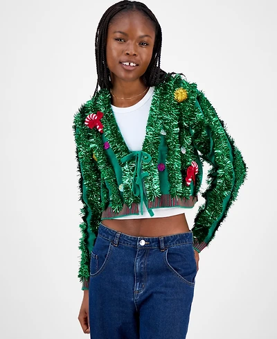 Hooked Up by Iot Juniors' Tinsel Cardigan Sweater