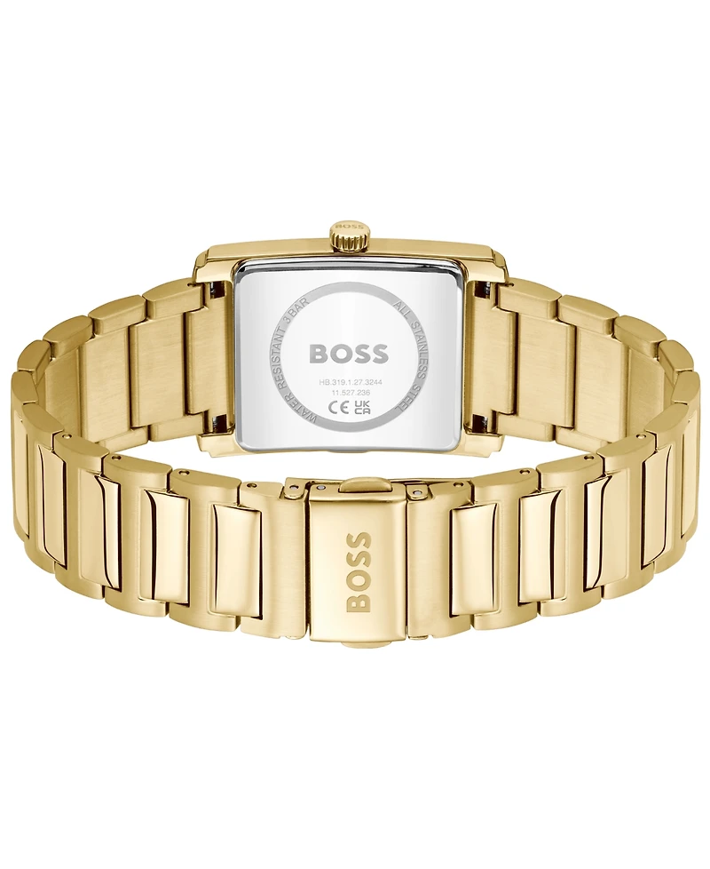 Hugo Boss Men's Principle Dress Quartz Basic Calendar Ionic Plated Thin Gold Steel Watch, 28 x 39mm