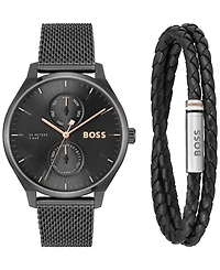 Hugo Boss Men's Tyler Giftset Quartz Multifunction Ionic Plated Black Steel Watch, 43mm