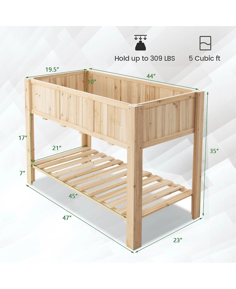 Gymax 47'' Wooden Raised Garden Bed w/Bottom Shelf & Bed Liner Outdoor Elevated Planter Box