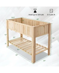 Gymax 47'' Wooden Raised Garden Bed w/Bottom Shelf & Bed Liner Outdoor Elevated Planter Box