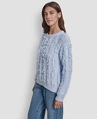 Dkny Jeans Petite Fringe Crewneck Sweater