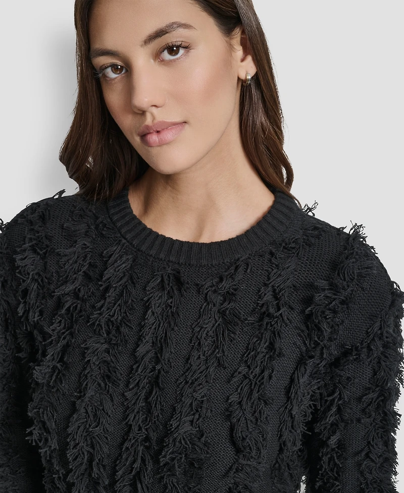 Dkny Jeans Petite Fringe Crewneck Sweater