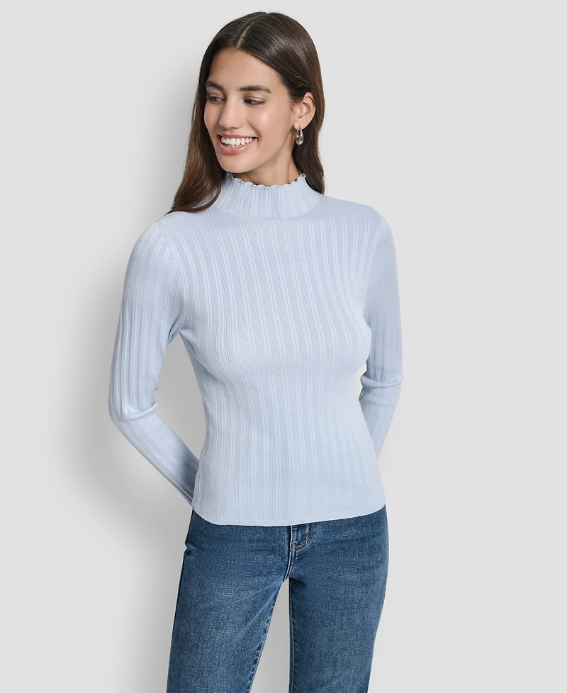 Dkny Jeans Petite Ribbed Mock-Neck Sweater