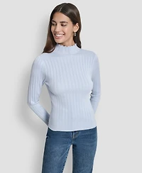 Dkny Jeans Petite Ribbed Mock-Neck Sweater