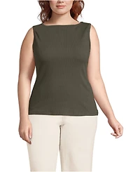 Lands' End Women's Plus Sleeveless Pointelle Rib Boat Neck Tank