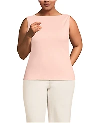 Lands' End Women's Plus Size Sleeveless Pointelle Rib Boat Neck Tank