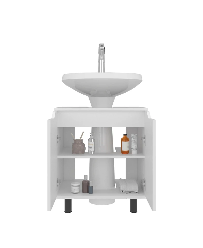 Fm Furniture Londres Bathroom Vanity Cabinet for Pedestal Sink – Freestanding Storage Unit with Double Doors, Internal Shelves, and Open Back Design f