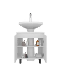Fm Furniture Londres Bathroom Vanity Cabinet for Pedestal Sink – Freestanding Storage Unit with Double Doors, Internal Shelves, and Open Back Design f