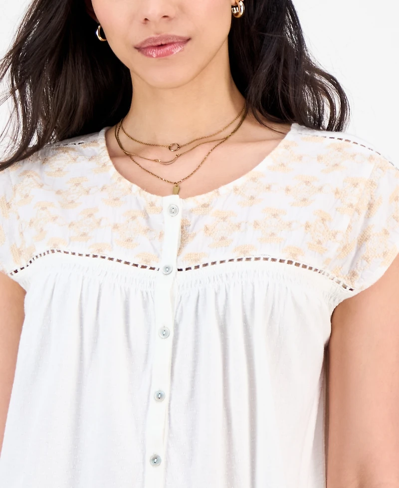 Lucky Brand Women's Cotton Ladder-Trim Blouse