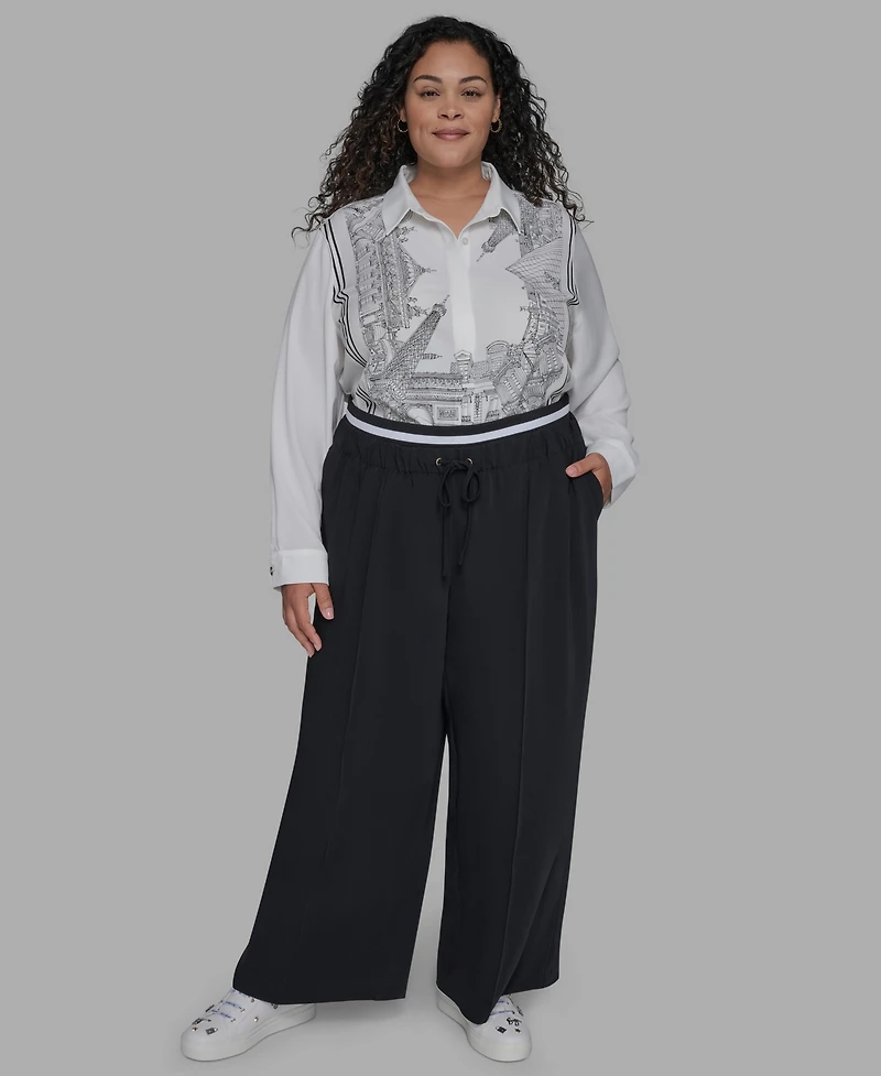 Karl Lagerfeld Paris Plus Double Waistband Long Casual Pants