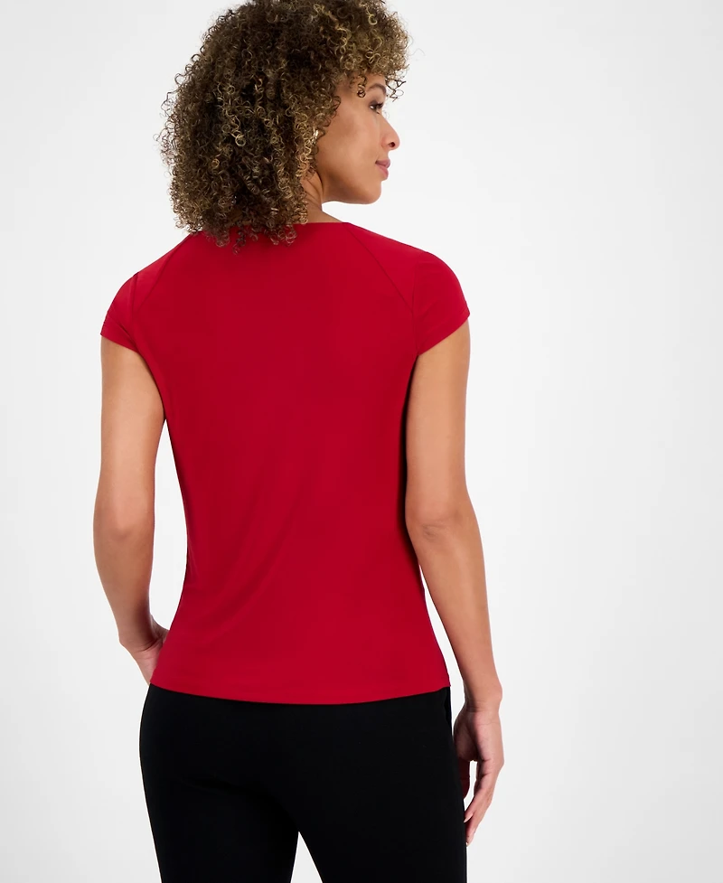 Kasper Petite Cowlneck Cap-Sleeve Top