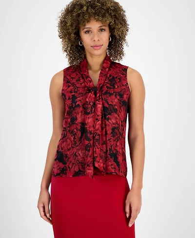Kasper Women's Printed Tie-Neck Sleeveless Top