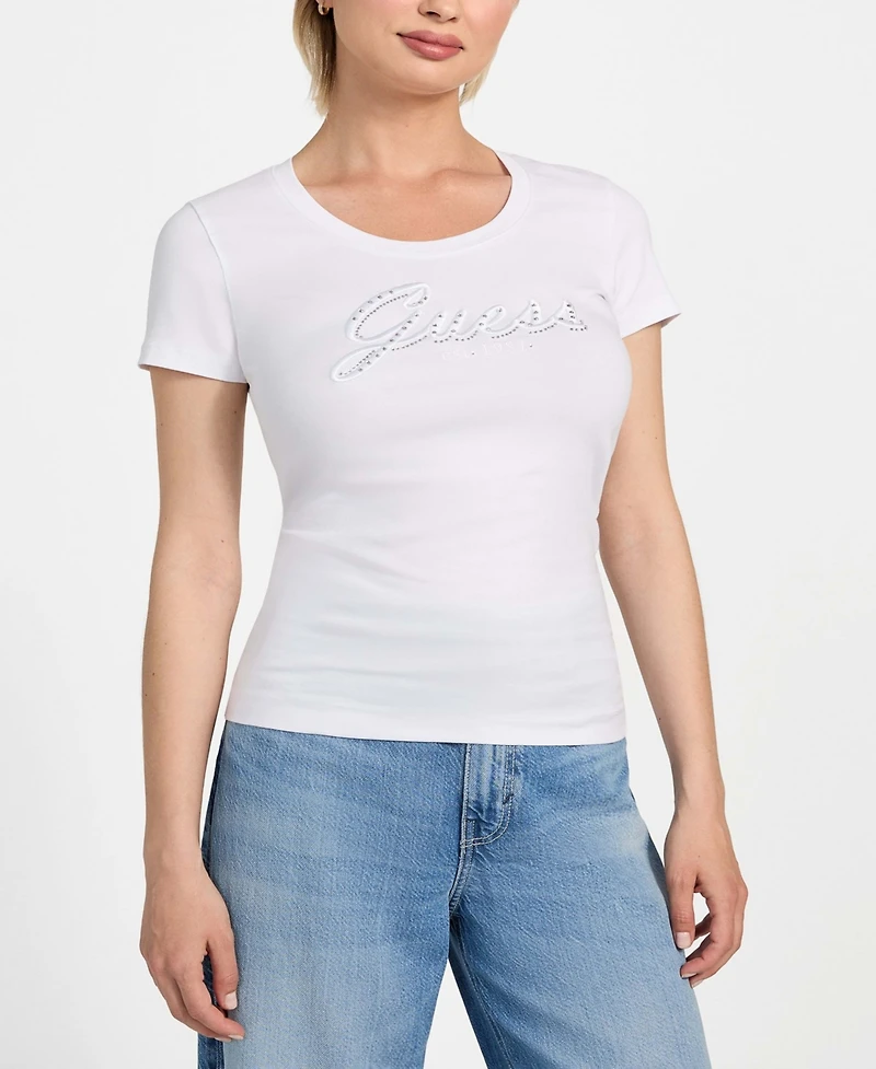 Guess Women's Embroidered Rhinestone Logo T-Shirt