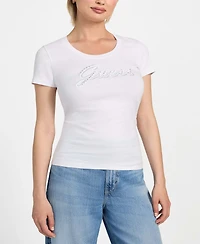 Guess Women's Embroidered Rhinestone Logo T-Shirt